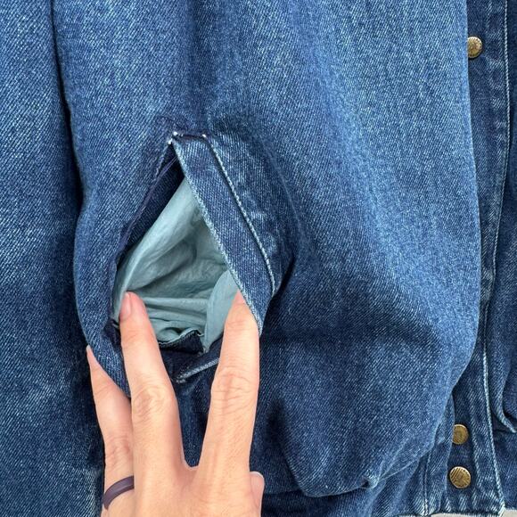 Vintage 80's Dawn Dark Wash Denim Flannel Lined Pleated Boxy Puff Jean Jacket - Picture 8 of 16